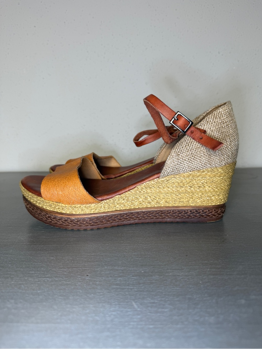 Porronet Spain Women's Leather Wedge Sandals Brown Buckle Comfort Shoes Size 38 - Picture 2 of 10